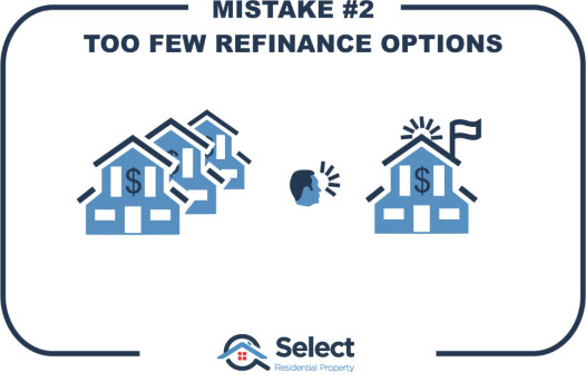 Mistake 2. Few refinance options. 3 banks on the left. Jeremy looking right at 1 bank that looks special.