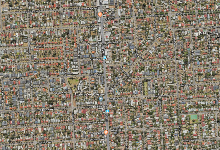 Aerial photo of houses. There is no vacant land to be seen, just a few parks and sporting ovals.